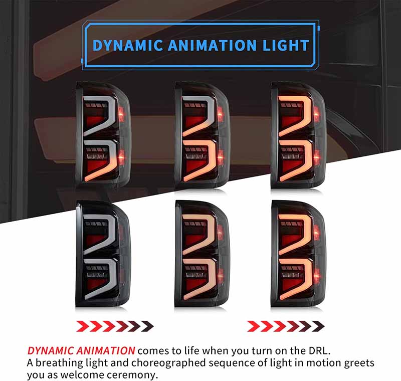LED Tail Lights Assembly with Dynamic Animation for 2014-2018 Chevrolet Silverado 1500 2500HD 3500HD