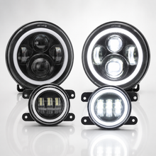 4-in-1 Controlled 7'' LED Halo Headlights and 4'' Cree LED Halo Fog Lights with Turn Signals for Jeep Wrangler JK