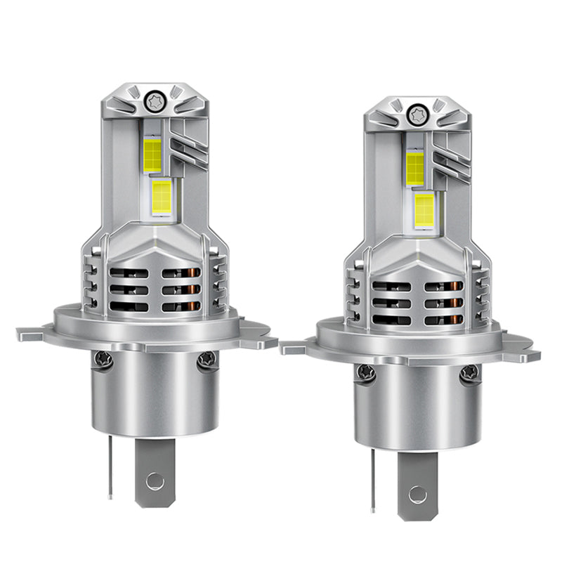 Close-up of H4 LED Headlight Bulbs with dual-beam design for 2000–2006 Toyota Tundra, showcasing high-efficiency LED chips and cooling vents.