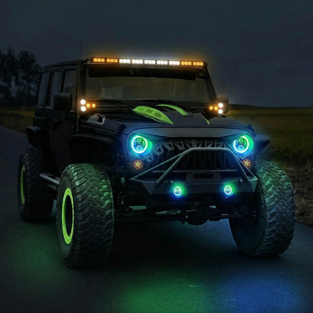 Jeep LED Headlights and Fog Lights with advanced optics anti-fog vent and long-lasting brightness