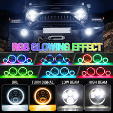 2007-2018 Jeep JK Headlights Upgrade LED RGB Halo + Amber Turn Signal & Fog Lights