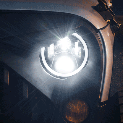 2007-2018 Jeep JK Headlights Upgrade LED RGB Halo + Amber Turn Signal & Fog Lights