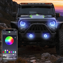 【Magic RGB Halo】Jeep Wrangler JK LED Headlights & Fog Lights Kit w/ Amber Turn Signal (2007-2018)