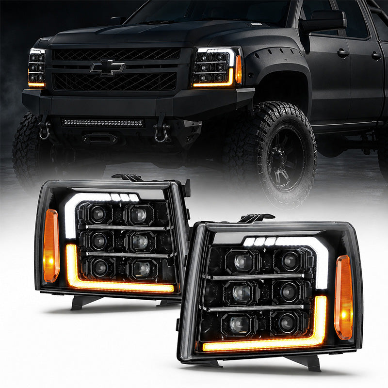 07-13 Chevrolet Silverado LED Projector Headlights Jet Black