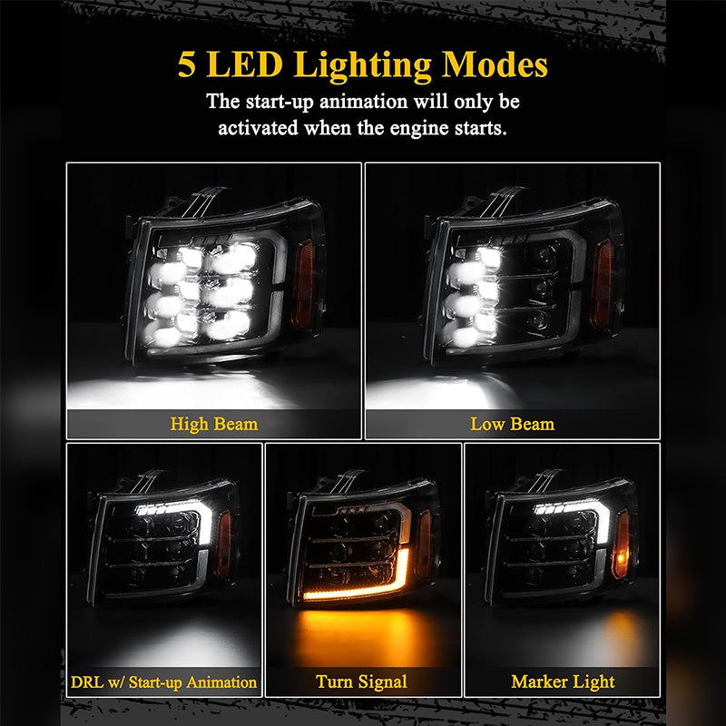 07-13 Chevrolet Silverado LED Projector Headlights Jet Black