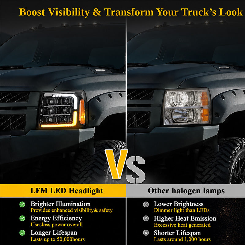 07-13 Chevrolet Silverado LED Projector Headlights Jet Black