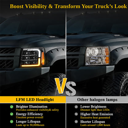 07-13 Chevrolet Silverado LED Projector Headlights Jet Black