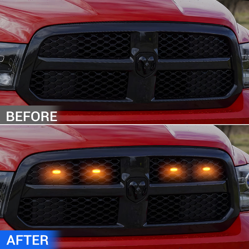 2013-2018 Ram 1500 before and after amber grille light upgrade