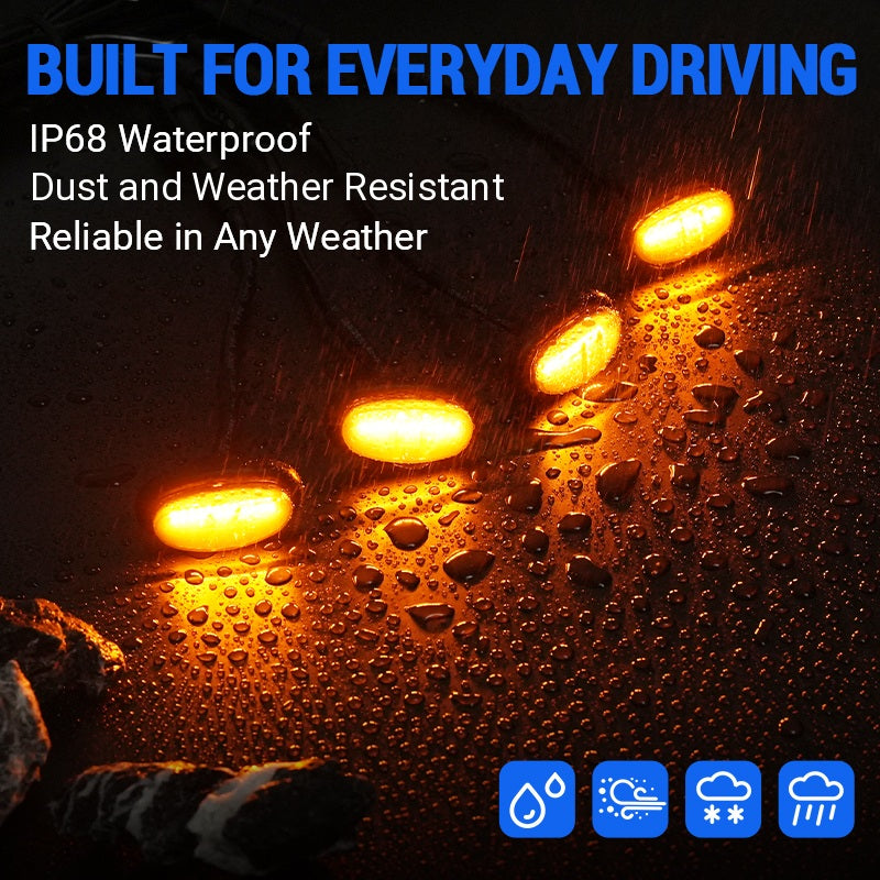IP68 amber LED grille lights designed for rain and dusty roads