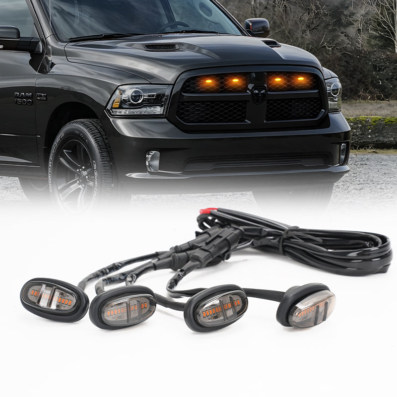 Smoked amber LED grille lights kit for 2013-2018 Ram 1500