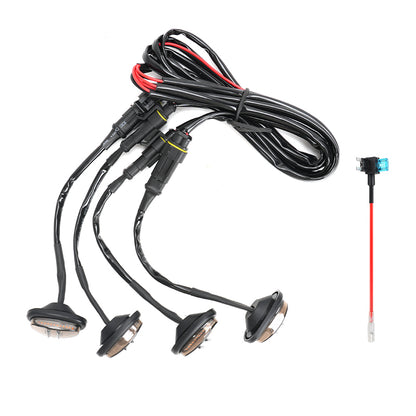 Four amber LED grille lights with wiring harness and fuse tap