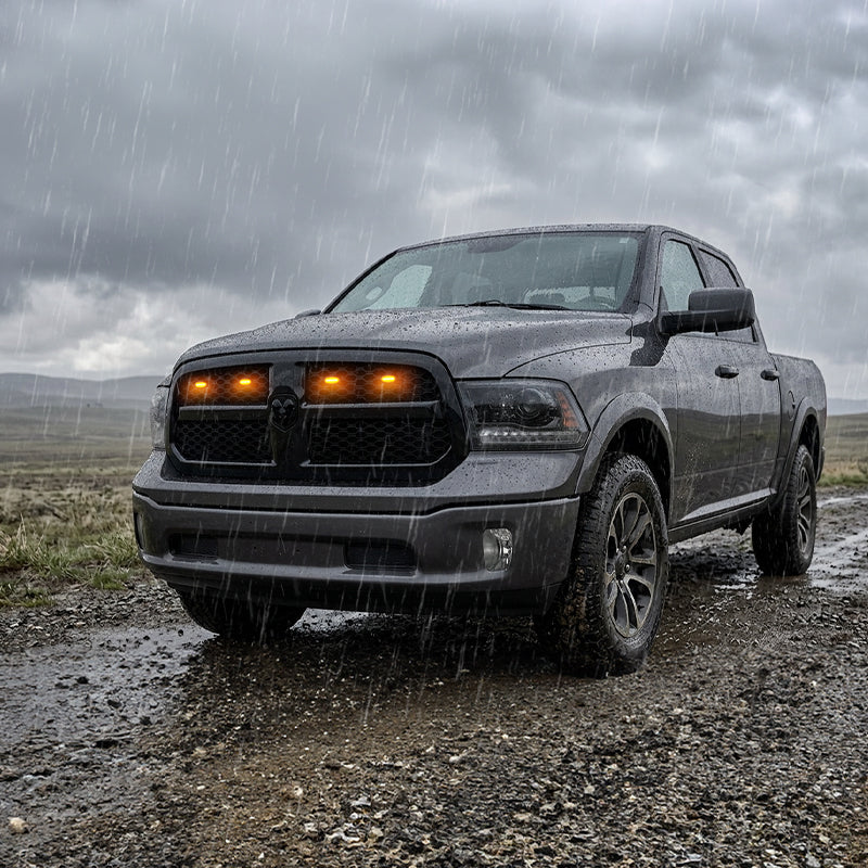 Ram 1500 amber grille lights operating in rainy weather