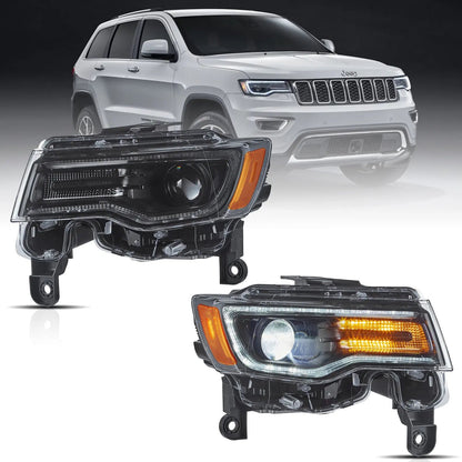 2014–2022 Jeep Grand Cherokee WK2 LED Headlights with Sequential Turns & Startup Animation — Pair