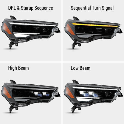LED Projector Headlight Assembly for 2014-2024 Toyota 4Runner with Sequential Turn Signals