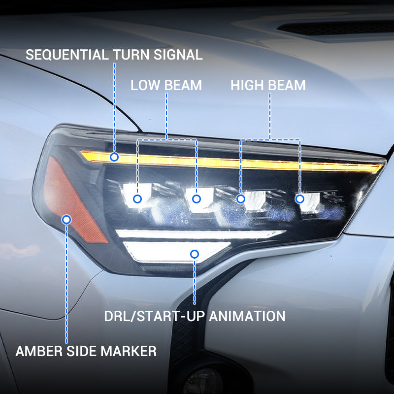 LED Projector Headlight Assembly for 2014-2024 Toyota 4Runner with Sequential Turn Signals