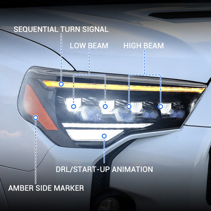 LED Projector Headlight Assembly for 2014-2024 Toyota 4Runner with Sequential Turn Signals