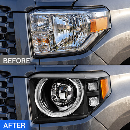 Owl-Eye LED Projector Headlights with Halo DRL & Cornering Lights for 2014–2021 Toyota Tundra