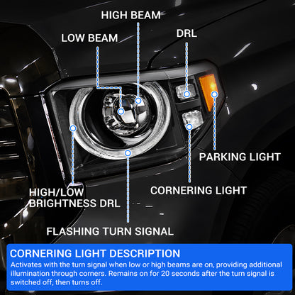 Owl-Eye LED Projector Headlights with Halo DRL & Cornering Lights for 2014–2021 Toyota Tundra