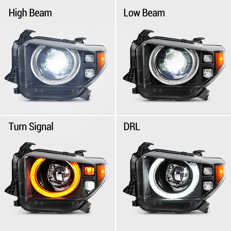 Owl-Eye LED Projector Headlights with Halo DRL & Cornering Lights for 2014–2021 Toyota Tundra