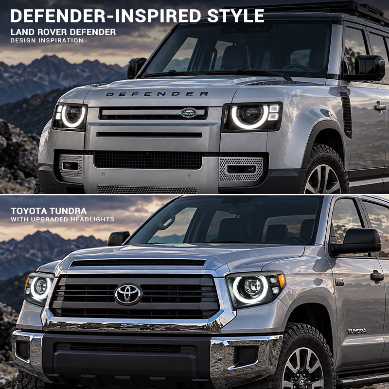 Owl-Eye LED Projector Headlights with Halo DRL & Cornering Lights for 2014–2021 Toyota Tundra