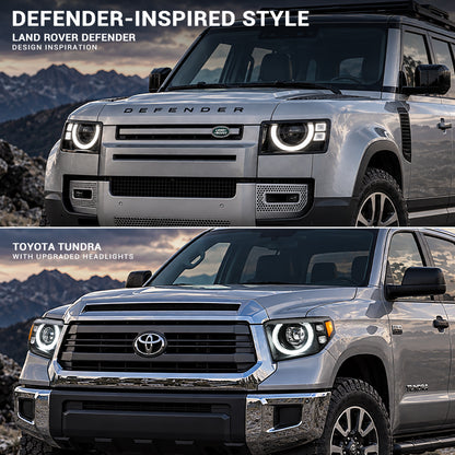 Owl-Eye LED Projector Headlights with Halo DRL & Cornering Lights for 2014–2021 Toyota Tundra