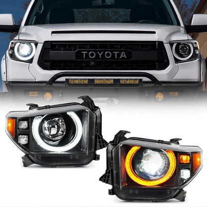 Owl-Eye LED Projector Headlights with Halo DRL & Cornering Lights for 2014–2021 Toyota Tundra