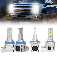 2015-2019 Silverado 2500/3500 H11 9005 LED Headlight Bulbs from SP Air Series shown installed on a Chevrolet truck with bright white beam output.