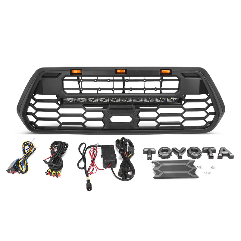 2019 Toyota Tacoma TRD Pro Front Grille with turn signal lights and DRL lights and LED light bar
