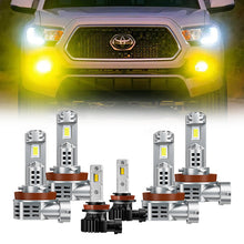 H8 H11 LED Headlight & Fog Light Bulbs installed on 2016–Later Toyota Tacoma with bright yellow beam output, showcasing enhanced visibility.