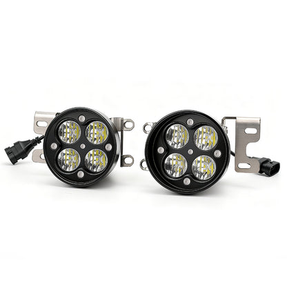 Front view of Toyota Tacoma LED fog lights with aluminum housing, bright white 8000LM beam for 2016–2023 models