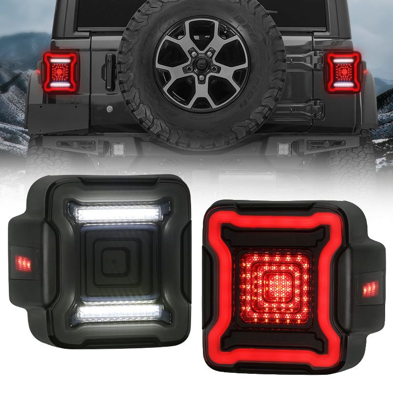 LED Tail Lights Assembly with Dynamic Animation and Dual Reverse Lights for 2018-Later Jeep Wrangler JL JLU