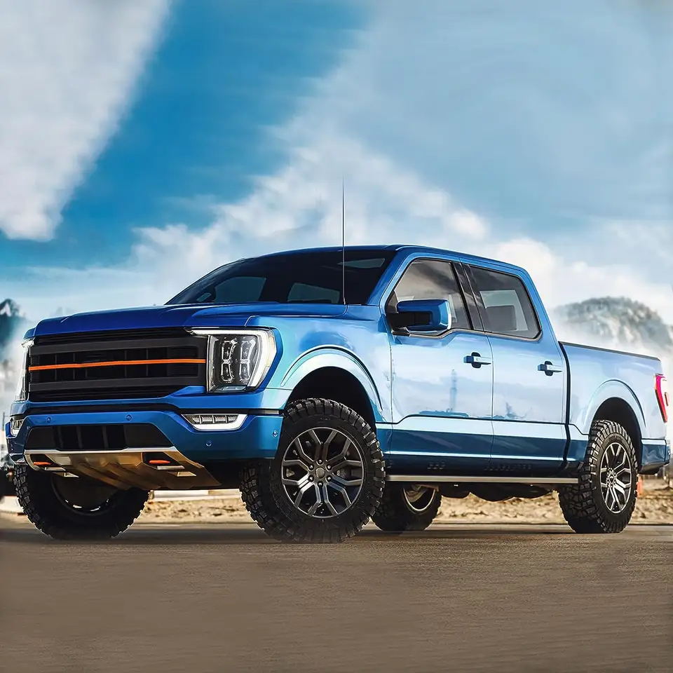 Blue 2021–2023 Ford F-150 shown with  LED headlights
