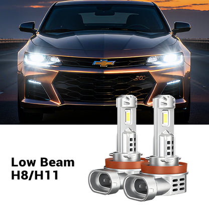 Low beam H8/H11 Fit For 2022-2025 Chevrolet Malibu LED Headlight Bulbs shown with front view of a Malibu car for precise fitment reference.