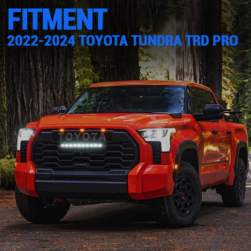 Seamless fitment of white LED light bar on 2022-2025 Toyota Tundra TRD Pro grille