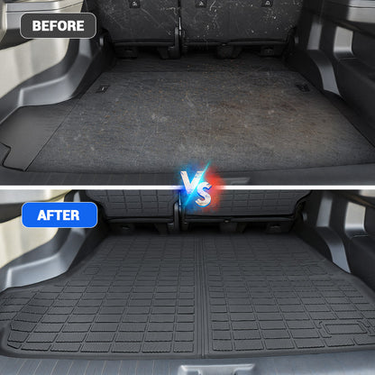 Before and after comparison of 2025 Toyota 4Runner trunk with and without cargo liner