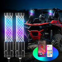 2PC RGB LED Fat Whip Lights with Turn Signals for UTV ATV | App & Remote Controlled