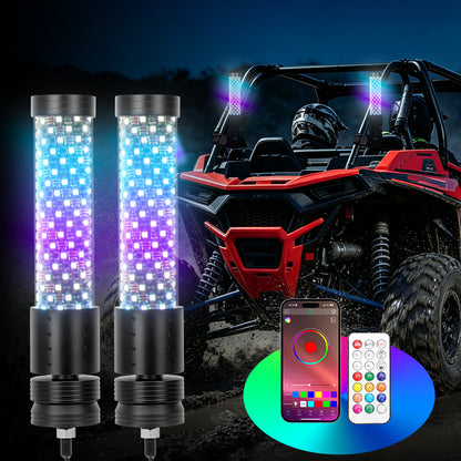 2PC RGB LED Fat Whip Lights with Turn Signals for UTV ATV | App & Remote Controlled