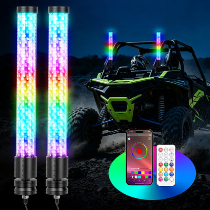 2PC RGB LED Fat Whip Lights with Turn Signals for UTV ATV | App & Remote Controlled