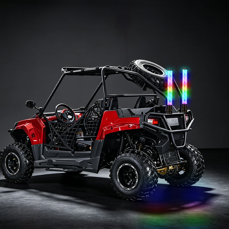 2PC RGB LED Fat Whip Lights with Turn Signals for UTV ATV | App & Remote Controlled