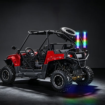 2PC RGB LED Fat Whip Lights with Turn Signals for UTV ATV | App & Remote Controlled