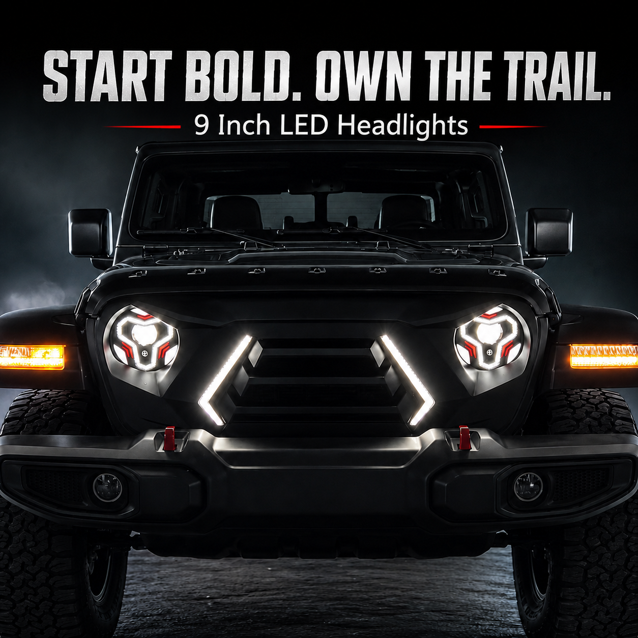 Warrior Style 9 Inch LED Headlights With Halo DRL & Turn Signals For 2018-Later Jeep Wrangler JL & Gladiator JT