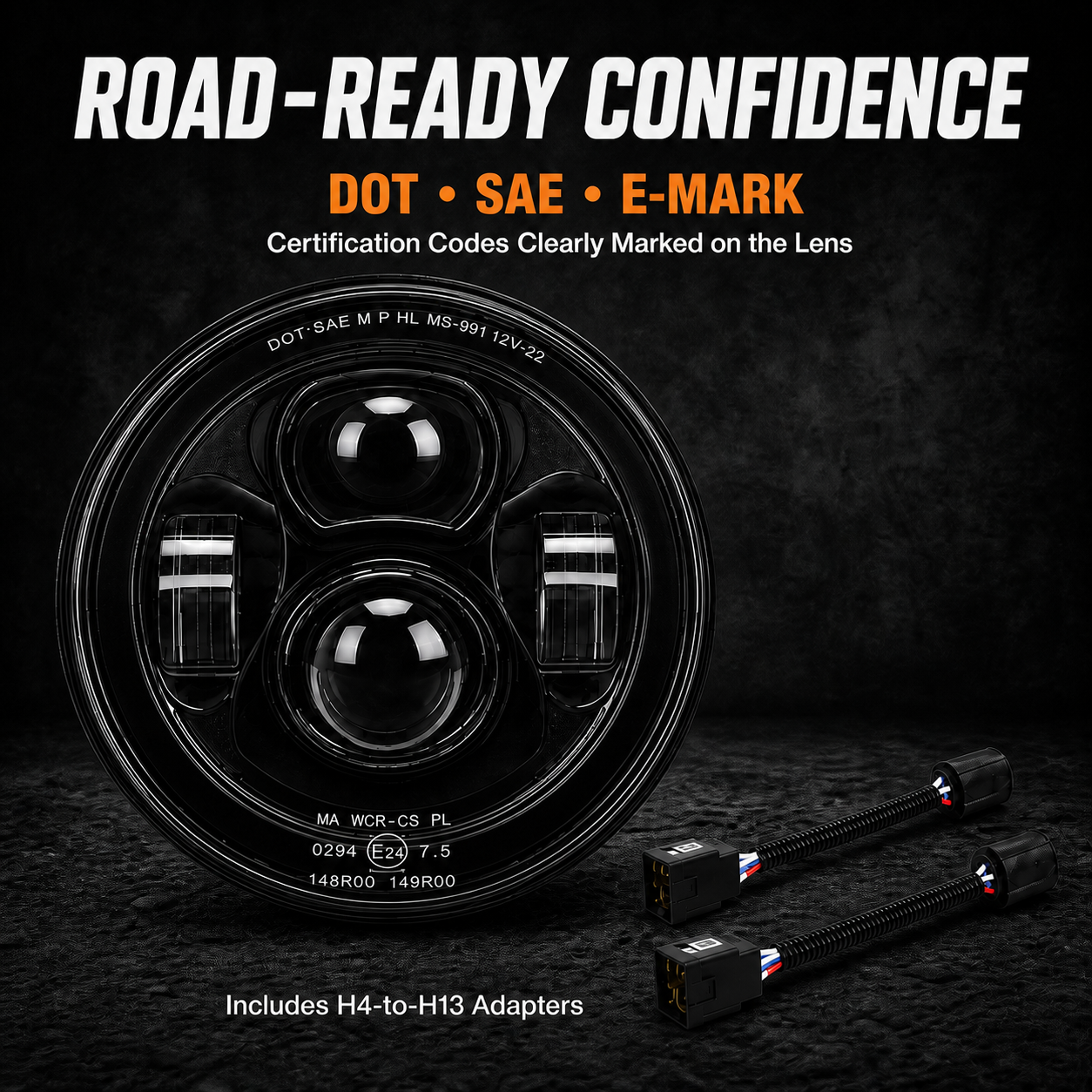 DOT Approved 7 Inch Round LED Headlights for 1997-2018 Jeep Wrangler JK/ TJ / CJ / LJ