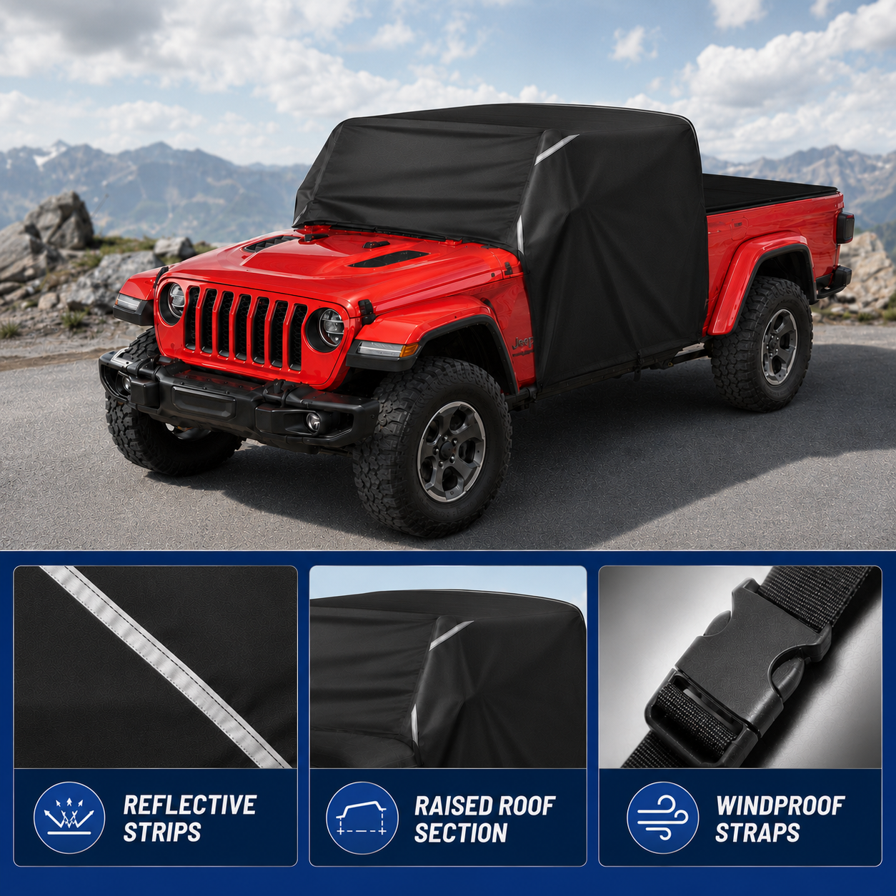 Cubierta de cabina Oxford 420D resistente a la intemperie para Jeep Gladiator JT Accommodate Light Bar