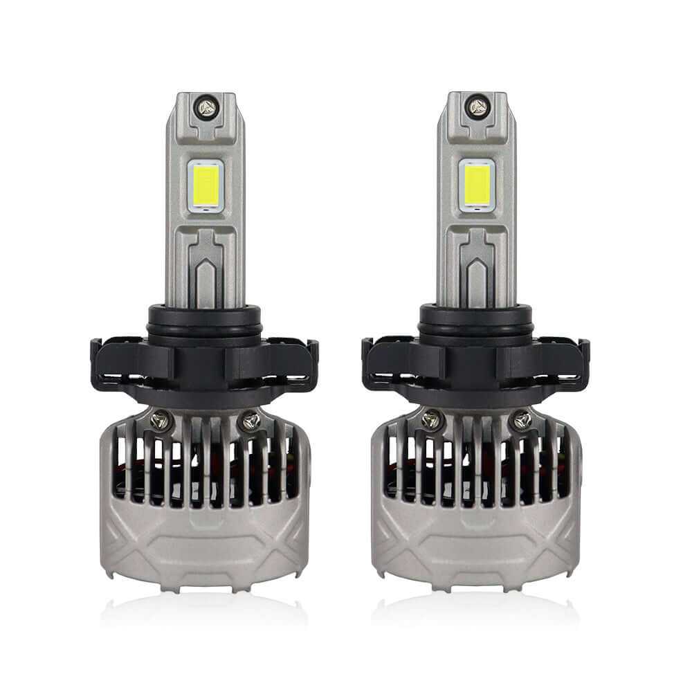 SP Pro Series 130W 5202 13000LM 6000K LED Headlight Bulbs with dual LED chips and cooling fans for high-performance vehicle lighting upgrades.