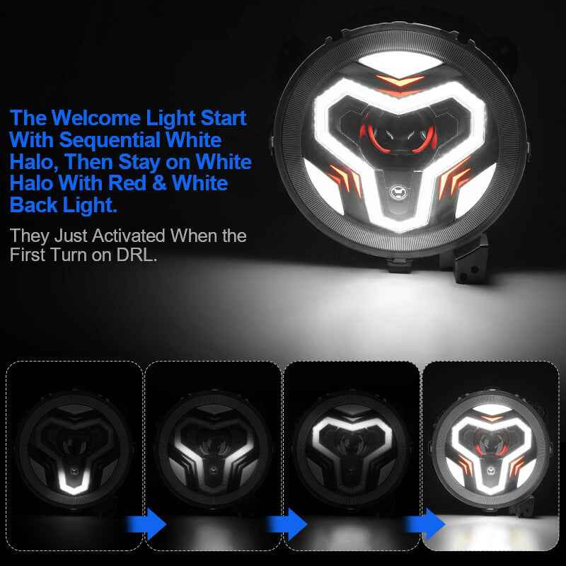 Warrior Style 9 Inch LED Headlights With Halo DRL & Turn Signals For 2018-Later Jeep Wrangler JL & Gladiator JT