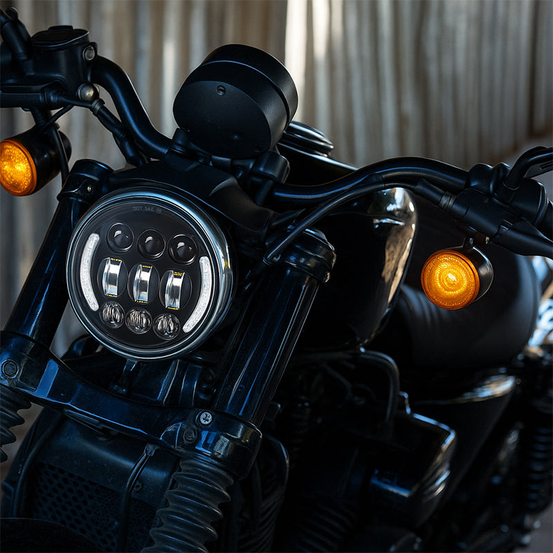 Faros delanteros LED para motocicleta de 5,75 pulgadas con luces DRL y intermitentes ámbar