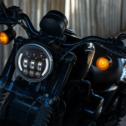 Faros delanteros LED para motocicleta de 5,75 pulgadas con luces DRL y intermitentes ámbar