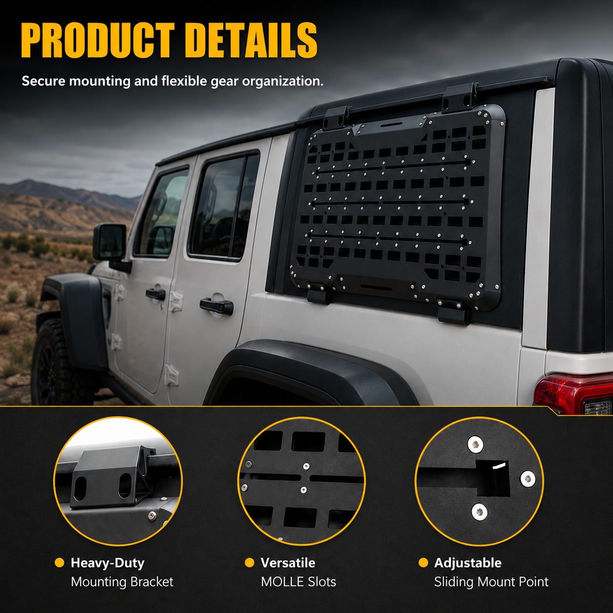Panel Molle de almacenamiento de ventana trasera para Jeep Wrangler JL de 4 puertas 2018 y posteriores 