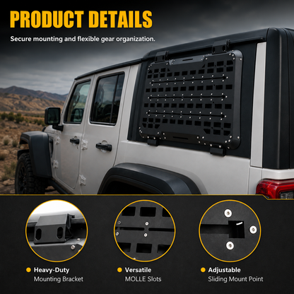 Panel Molle de almacenamiento de ventana trasera para Jeep Wrangler JL de 4 puertas 2018 y posteriores 