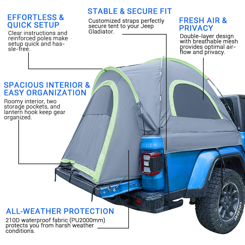 Waterproof 210D Gray Green Truck Bed Tent for Jeep Gladiator JT